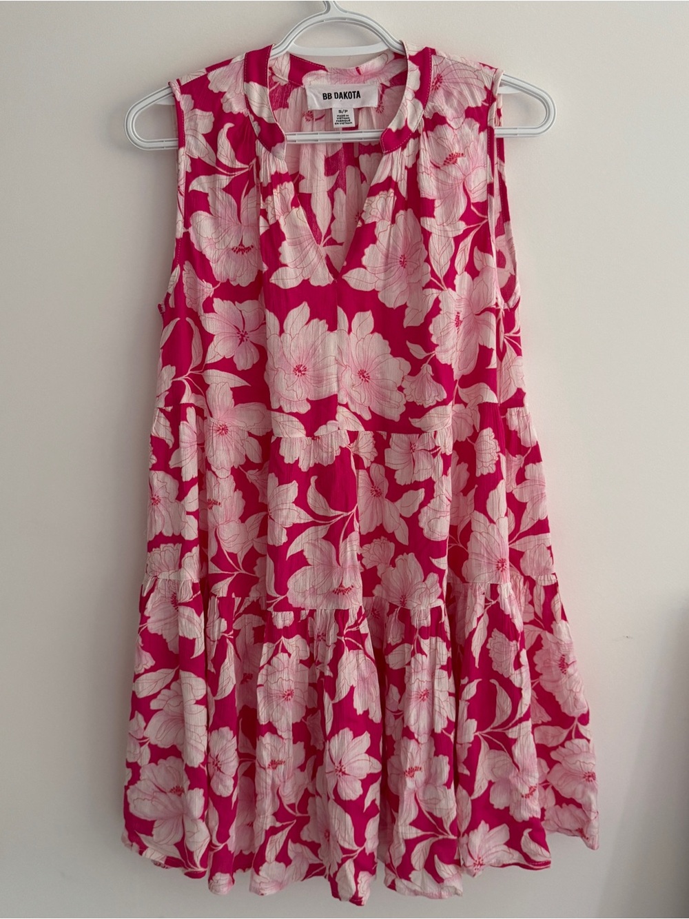BB Dakota Pink Floral Tiered Mini Dress | Tropical Barbiecore Dress